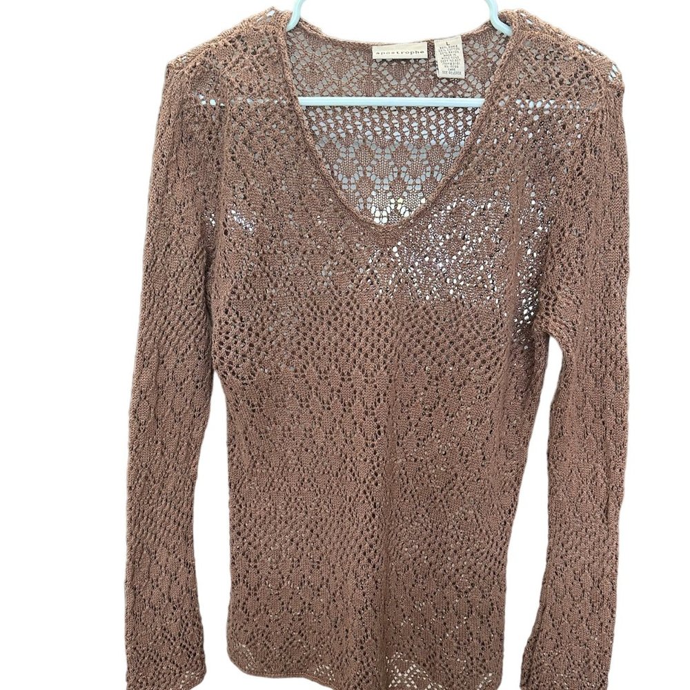 Apostrophe Women Top Brown Size Large Knit Long Sleeves Pre-owned Good Condition